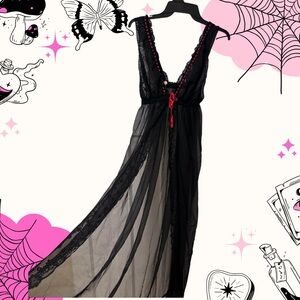 Vintage Small Black Lace Nightgown Lingerie GUC